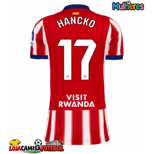 Camisa de Futebol Atletico Madrid David Hancko #17 Equipamento Principal Mulheres 2026-27 Manga Curta